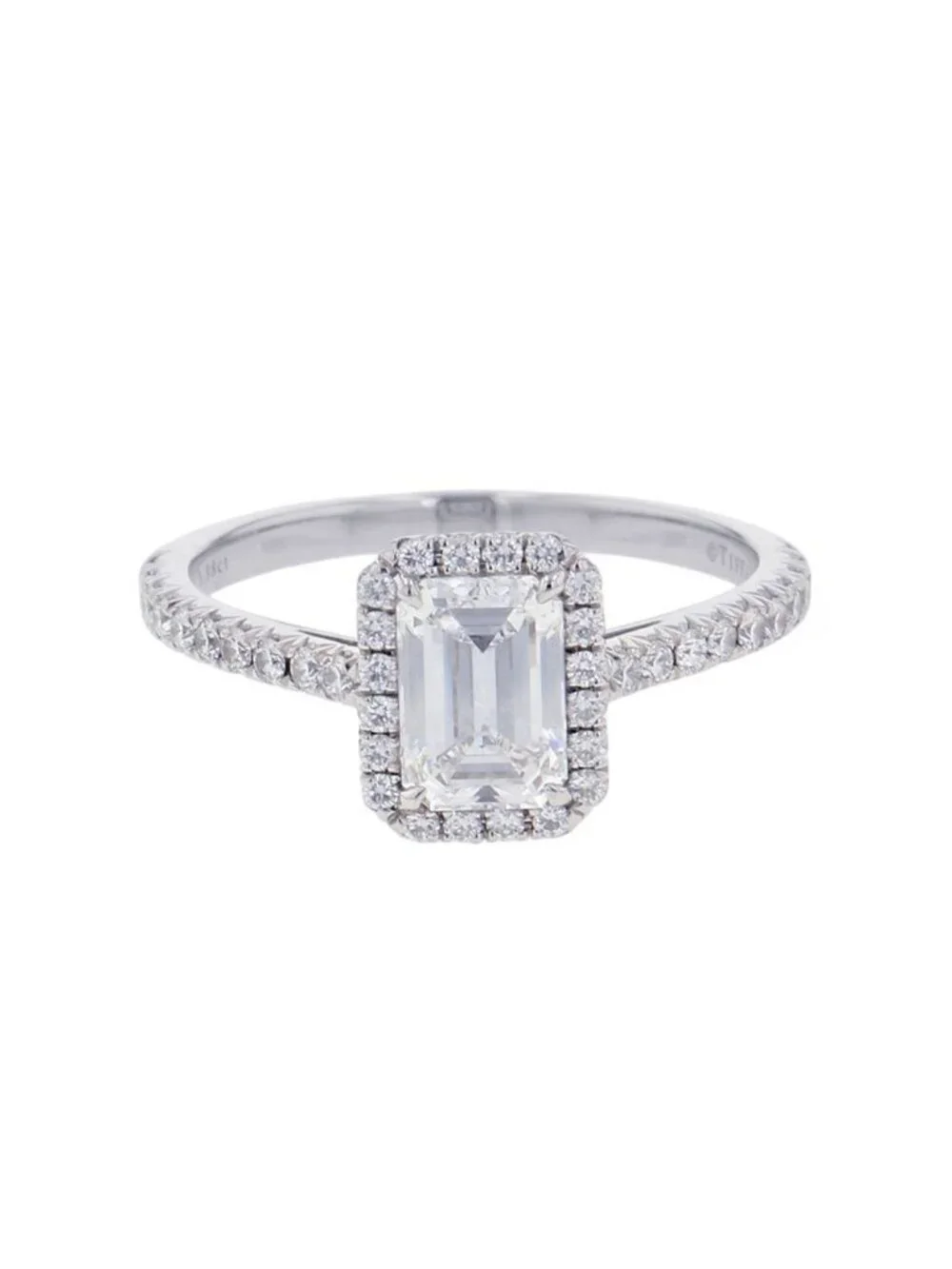 Tiffany & Co Ring Sorest Emerald Cut Diamond Medium Stone Platinum